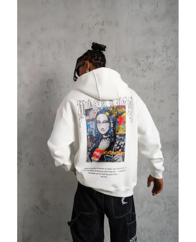 Erkek Baskılı Kapüşonlu ve Kanguru Cepli Sweatshirt hoodie - Beyaz