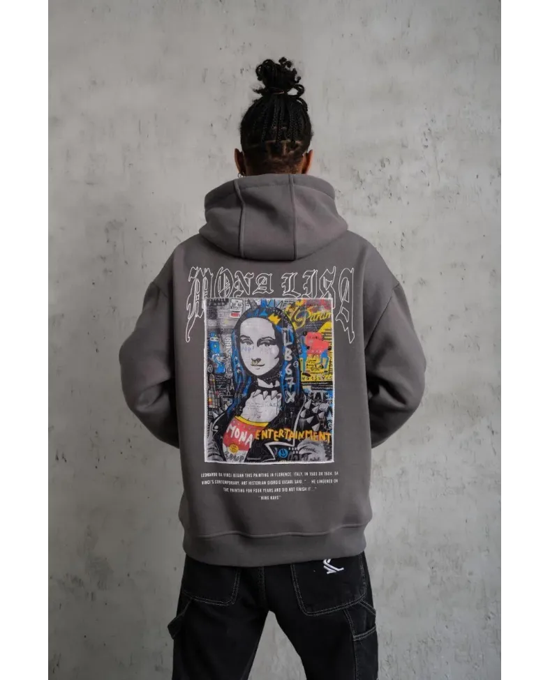 Erkek Baskılı Kapüşonlu ve Kanguru Cepli Sweat- Gri