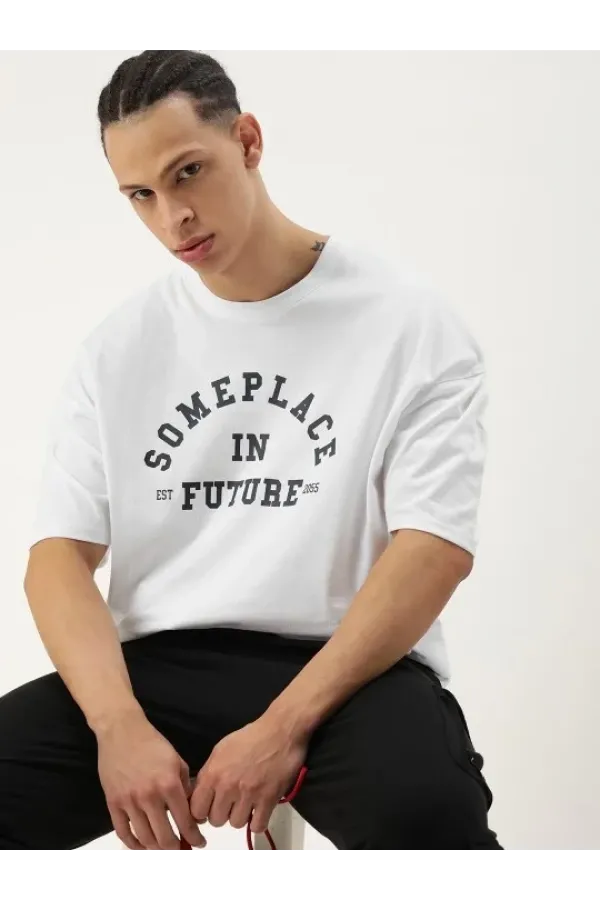 Erkek Baskılı Oversize - Beyaz