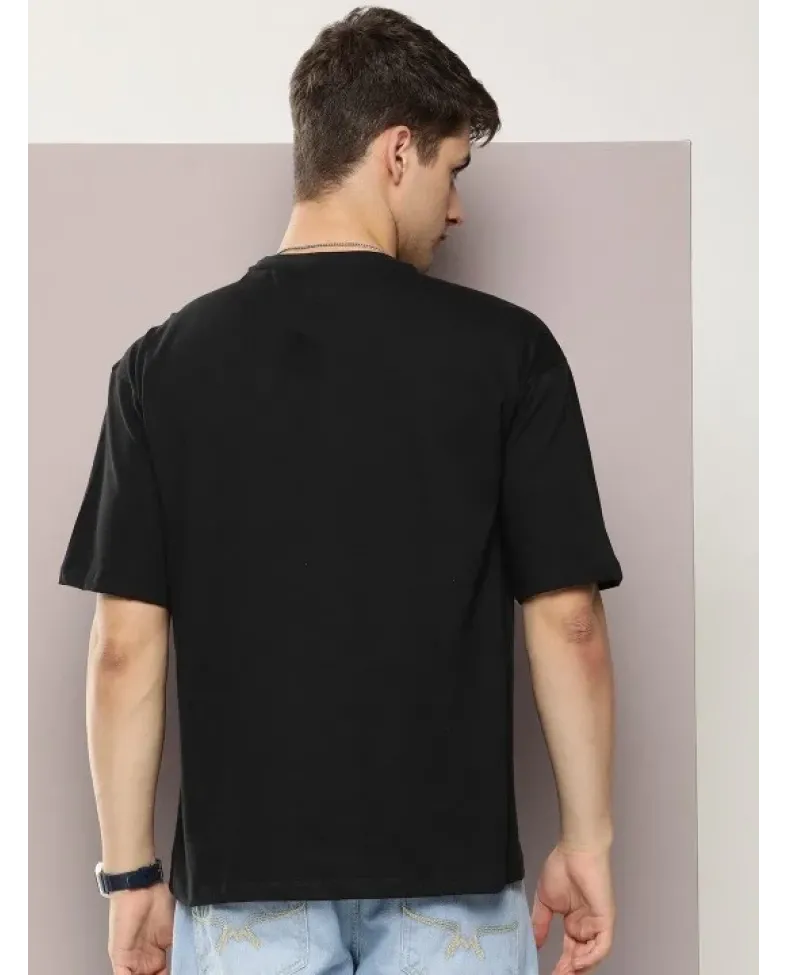 Erkek Baskılı Oversize T-shirt - Siyah