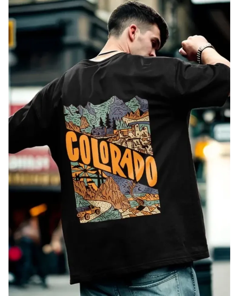 Erkek Baskılı Oversize T-shirt - Siyah