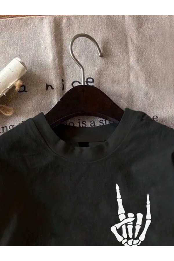 Erkek Baskılı Oversize T-shirt - Siyah