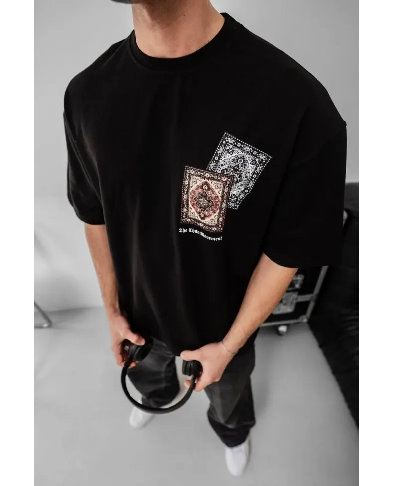 Erkek Baskılı Oversize T-shirt - Siyah