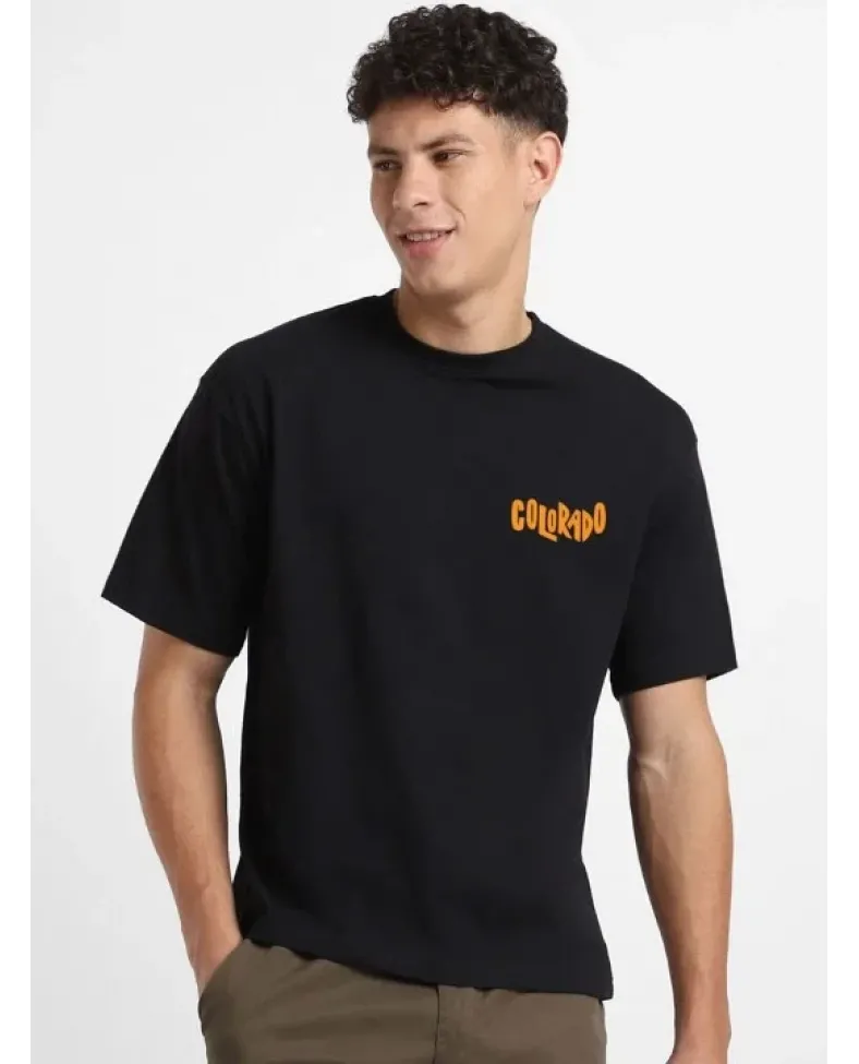 Erkek Baskılı Oversize T-shirt - Siyah