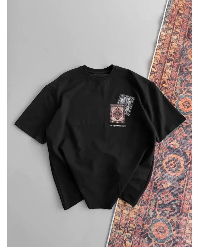 Erkek Baskılı Oversize T-shirt - Siyah