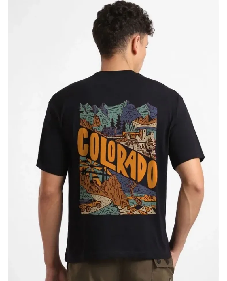 Erkek Baskılı Oversize T-shirt - Siyah