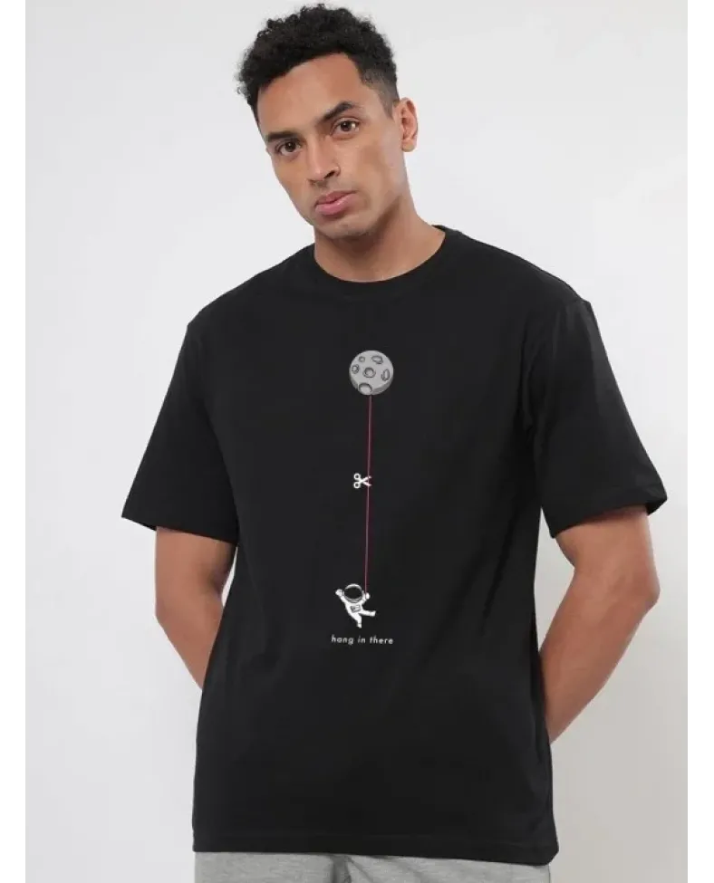 Erkek Baskılı Oversize T-shirt - Siyah