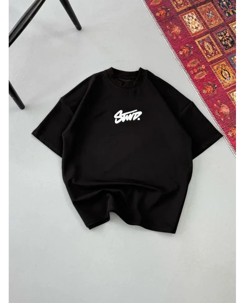 Erkek Baskılı Oversize T-shirt - Siyah