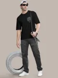 Erkek Baskılı Oversize T-shirt - Siyah
