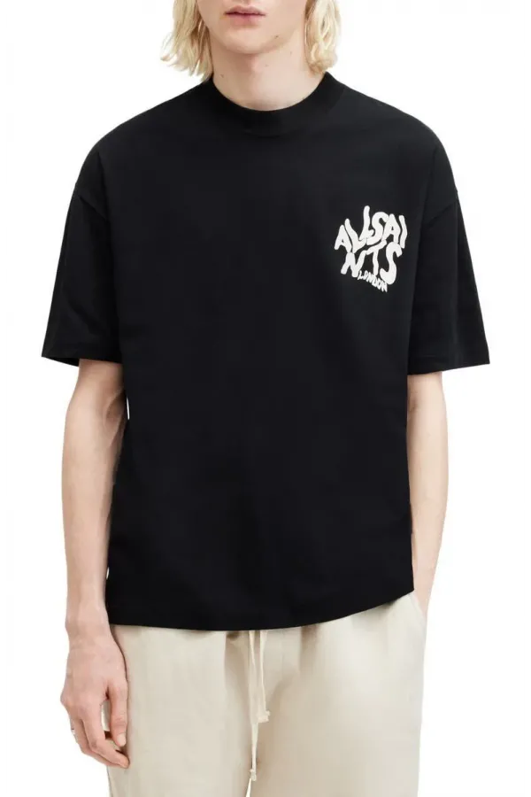 Erkek Tişört Baskılı Oversize Kısa kol T-shirt - Siyah