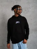 Erkek Baskılı Oversize Üç İplik Kapüşonlu Sweatshirt - Siyah