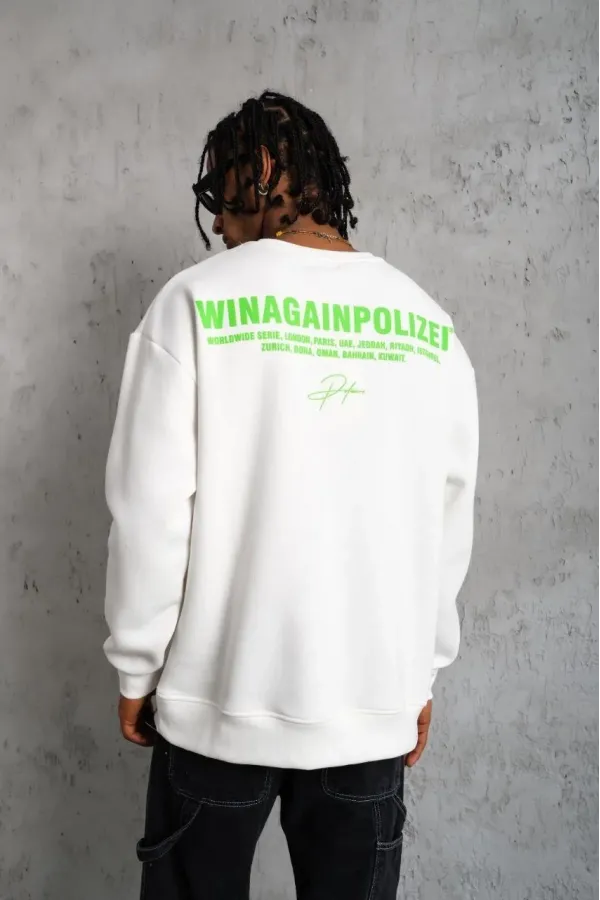 Erkek 3 iplik Bisiklet yaka Baskılı Sweatshirt - Beyaz