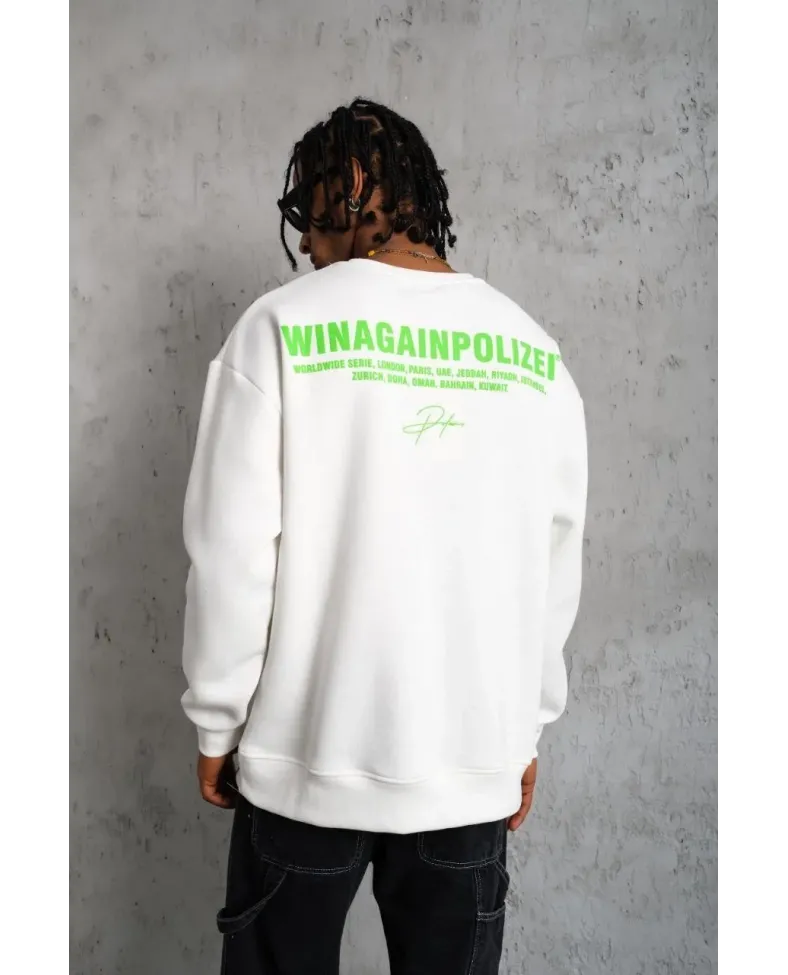 Erkek 3 iplik Bisiklet yaka Baskılı Sweatshirt - Beyaz