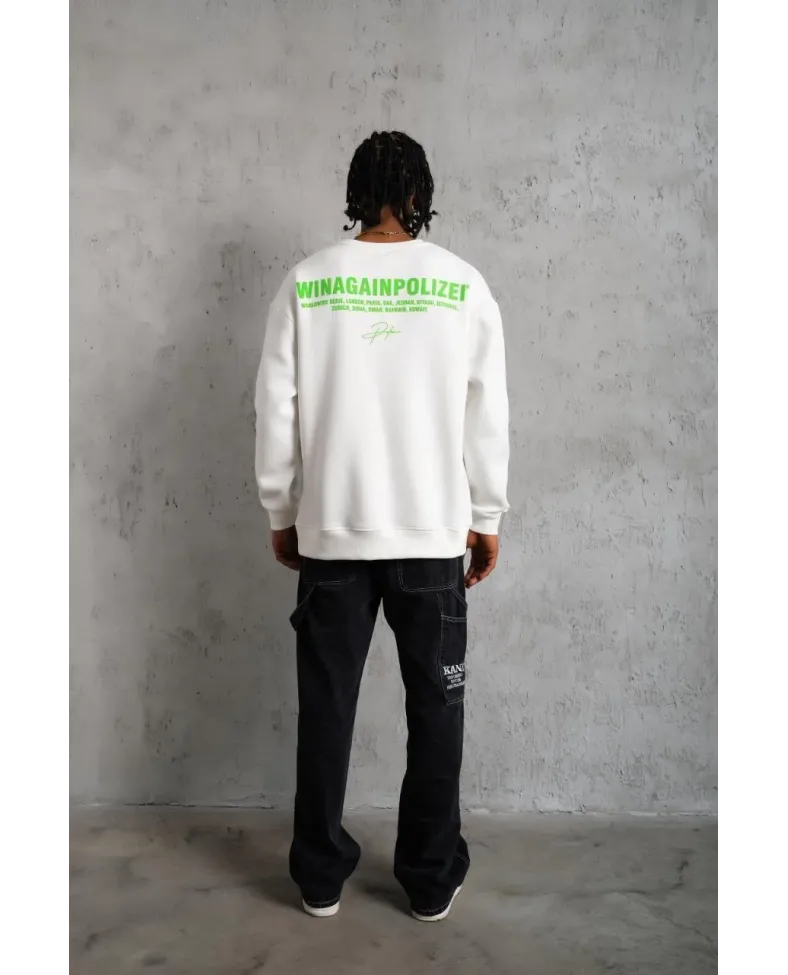 Erkek 3 iplik Bisiklet yaka Baskılı Sweatshirt - Beyaz