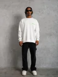 Erkek 3 iplik Bisiklet yaka Baskılı Sweatshirt - Beyaz