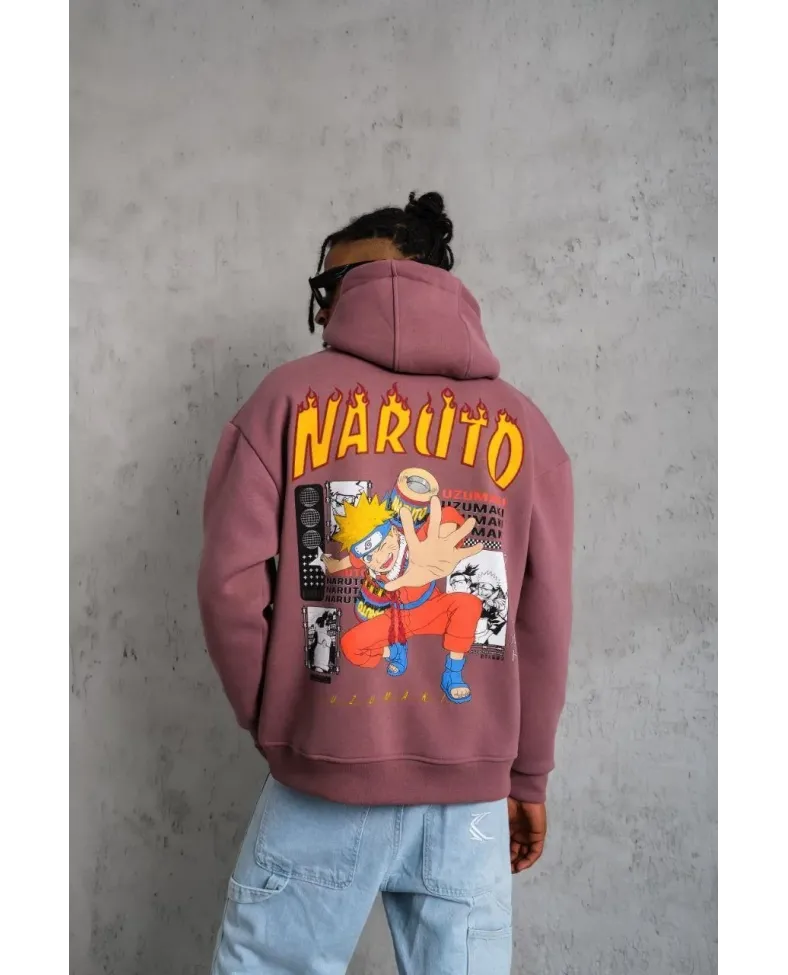 Erkek Baskılı Sweat Kapüşonlu - Gül Kurusu