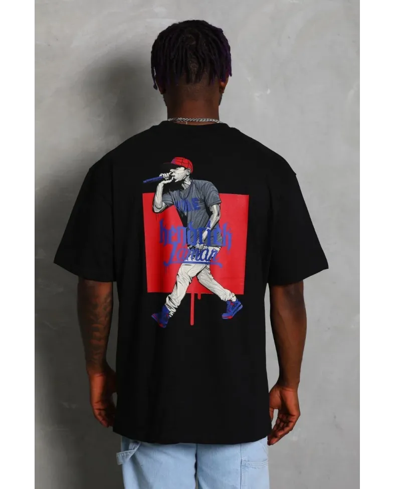 Erkek Baskılı Tişört Kısa Kol Bisiklet Yaka Oversize T-Shirt - - Siyah