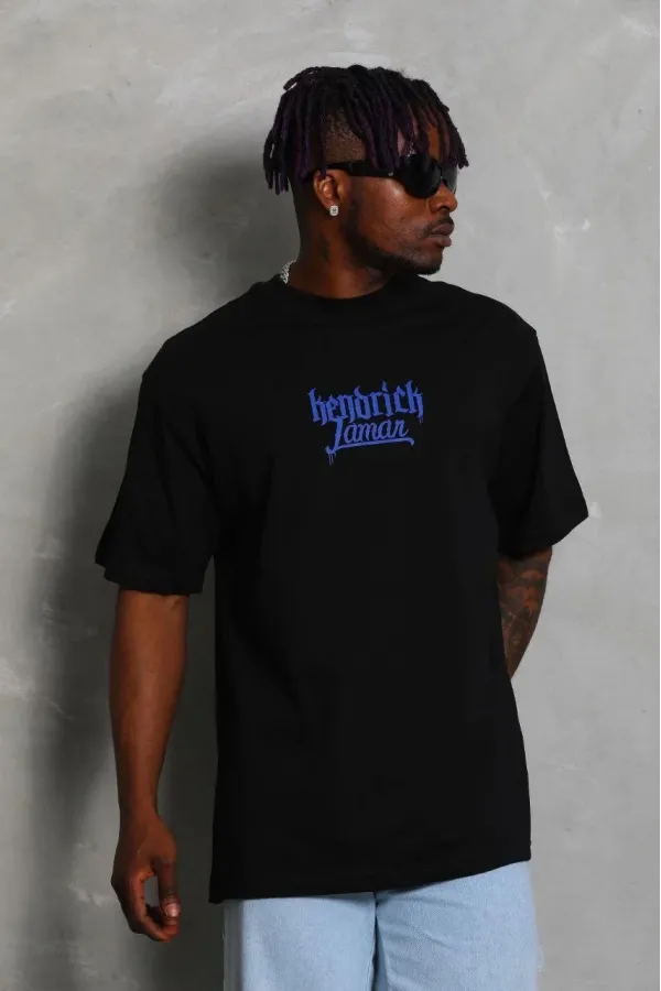 Erkek Baskılı Tişört Kısa Kol Bisiklet Yaka Oversize T-Shirt - - Siyah