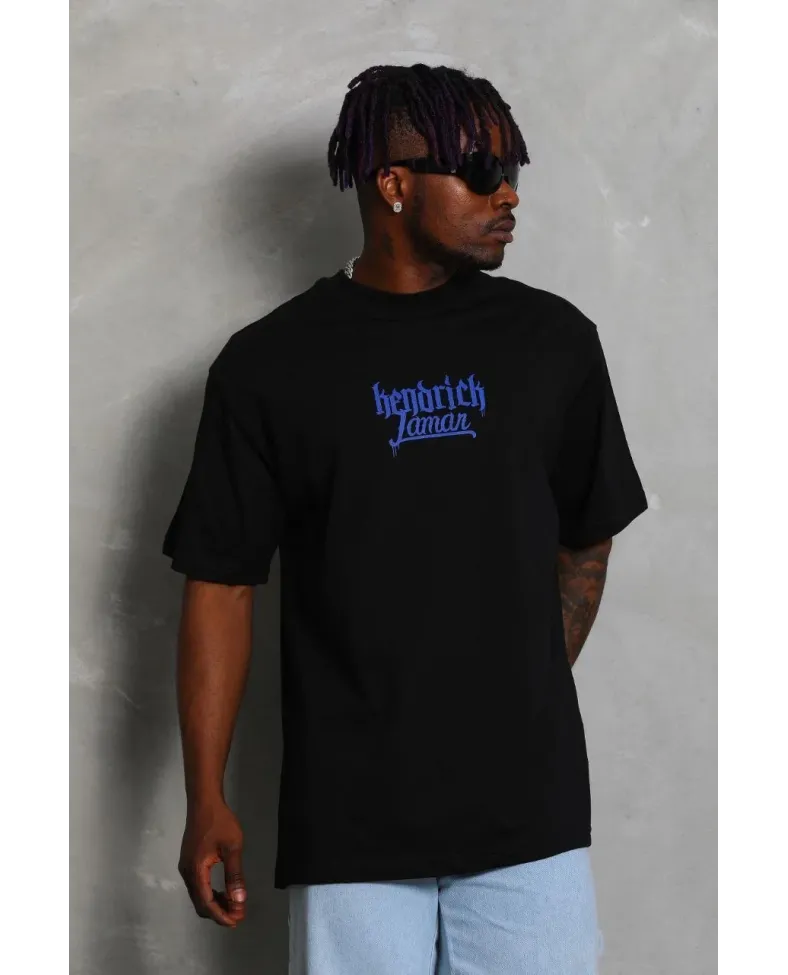 Erkek Baskılı Tişört Kısa Kol Bisiklet Yaka Oversize T-Shirt - - Siyah