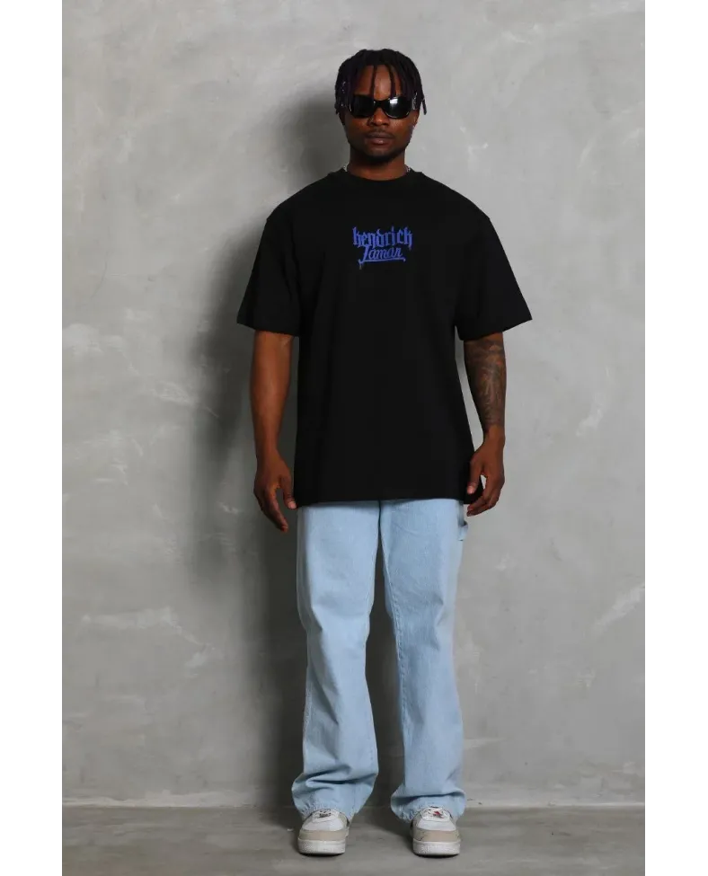 Erkek Baskılı Tişört Kısa Kol Bisiklet Yaka Oversize T-Shirt - - Siyah