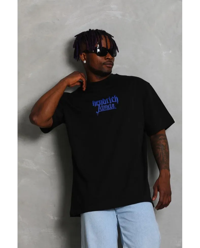 Erkek Baskılı Tişört Kısa Kol Bisiklet Yaka Oversize T-Shirt - - Siyah