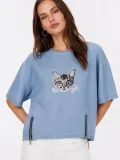 Erkek Baskılı T-Shirt Kısa Kol Bisiklet Yaka Rahat Kalıp Tişört - Mavi