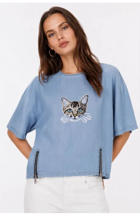 Erkek Baskılı T-Shirt Kısa Kol Bisiklet Yaka Rahat Kalıp Tişört - Mavi