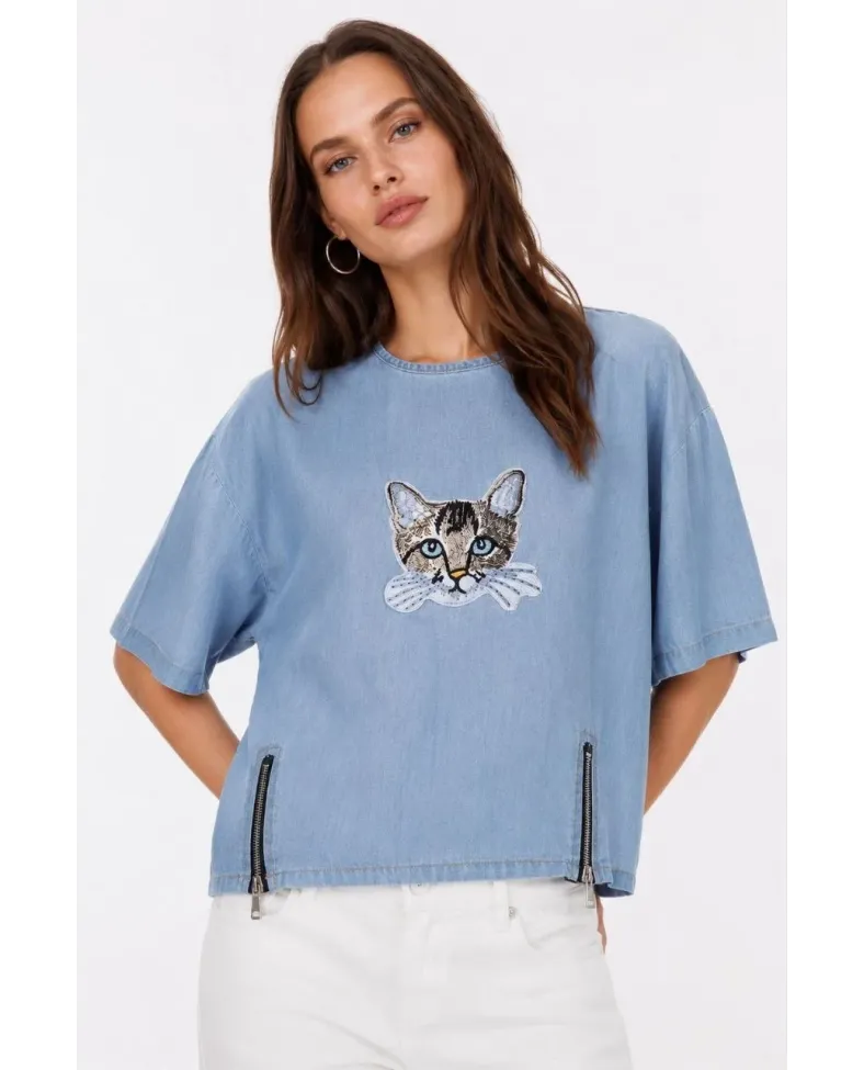 Erkek Baskılı T-Shirt Kısa Kol Bisiklet Yaka Rahat Kalıp Tişört - Mavi