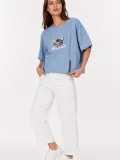Erkek Baskılı T-Shirt Kısa Kol Bisiklet Yaka Rahat Kalıp Tişört - Mavi