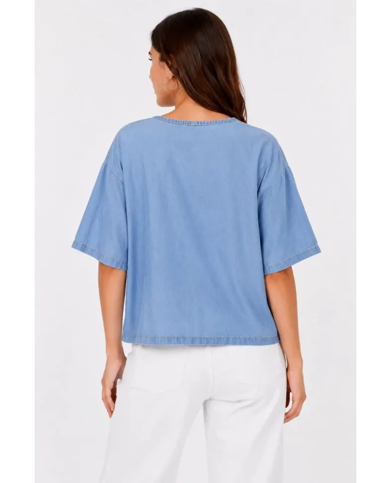 Erkek Baskılı T-Shirt Kısa Kol Bisiklet Yaka Rahat Kalıp Tişört - Mavi
