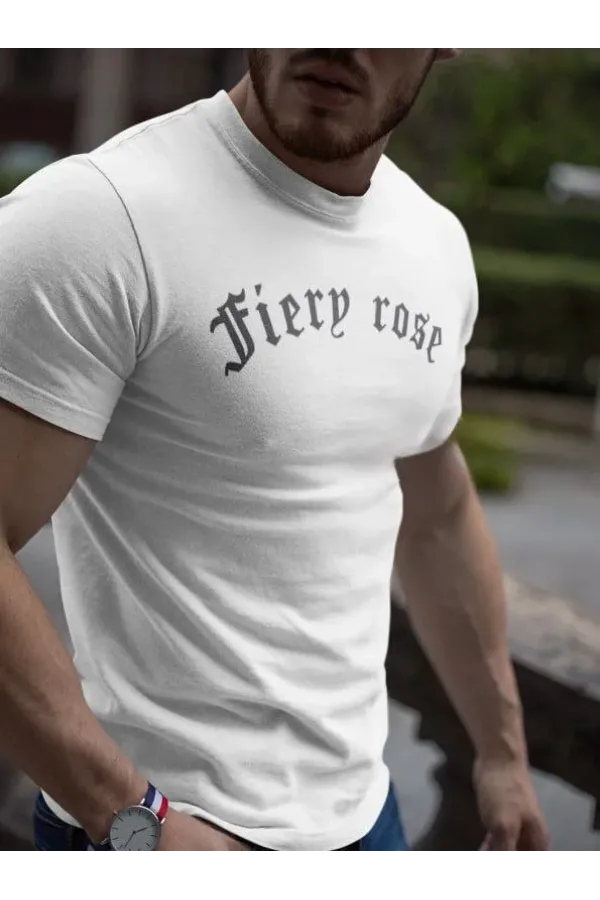 Erkek Bisiklet Yaka Baskılı Oversize T-Shirt - Beyaz