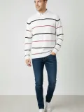 Erkek Bisiklet Yaka Cizgili Triko Kazak yumuşak dokulu Pamuklu ince Dokuma uzun - Beyaz Somersan Giyim | Kadın, Erkek ve Çocuk Moda