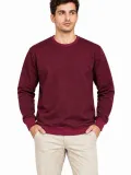 Erkek Bisiklet Yaka İçi Şardonlu 2 İplik Düz Uzun Kollu Regular Fit Sweatshirt -Bordo