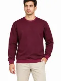Erkek Bisiklet Yaka İçi Şardonlu 2 İplik Düz Uzun Kollu Regular Fit Sweatshirt -Bordo