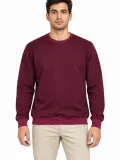 Erkek Bisiklet Yaka İçi Şardonlu 2 İplik Düz Uzun Kollu Regular Fit Sweatshirt -Bordo