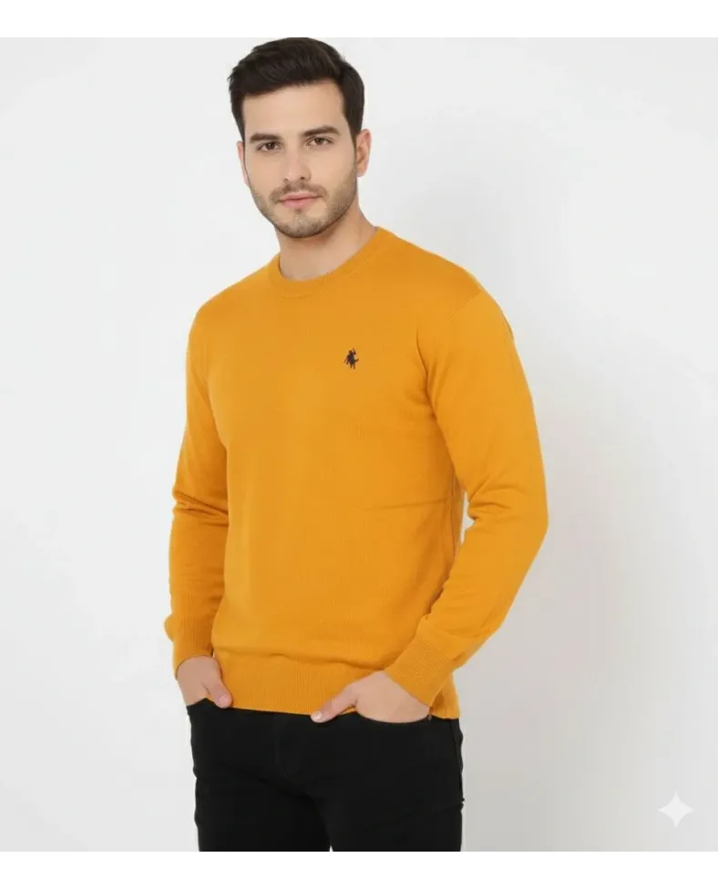 Erkek Bisiklet Yaka Nakış işlemeli Triko Kazak yumuşak dokulu Pamuklu ince - Turuncu