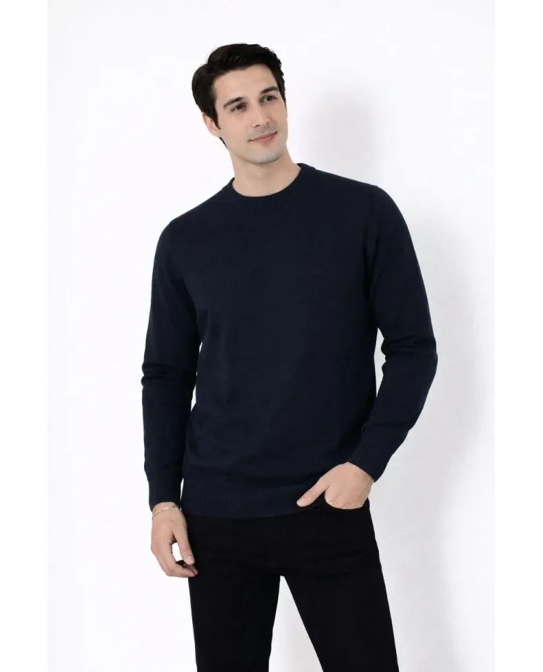 Erkek Bisiklet Yaka Triko Kazak yumuşak dokulu Pamuklu ince Dokuma uzun kollu - Lacivert