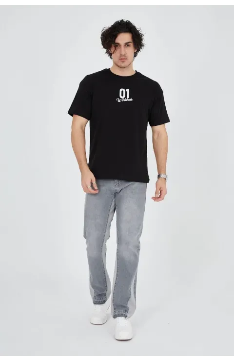 Erkek Baskılı T-Shirt Kısa Kol Bisiklet Yaka Regular Fit Rahat Kalıp Günlük Tişört - Siyah