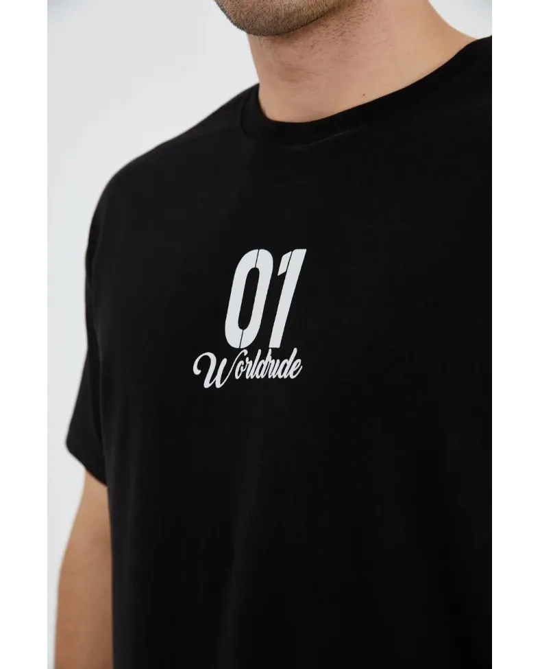 Erkek Baskılı T-Shirt Kısa Kol Bisiklet Yaka Regular Fit Rahat Kalıp Günlük Tişört - Siyah