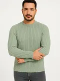 Erkek Bisiklet Yaka Triko Pamuklu Kalın Fitilli Kazak - Mint Yeşili
