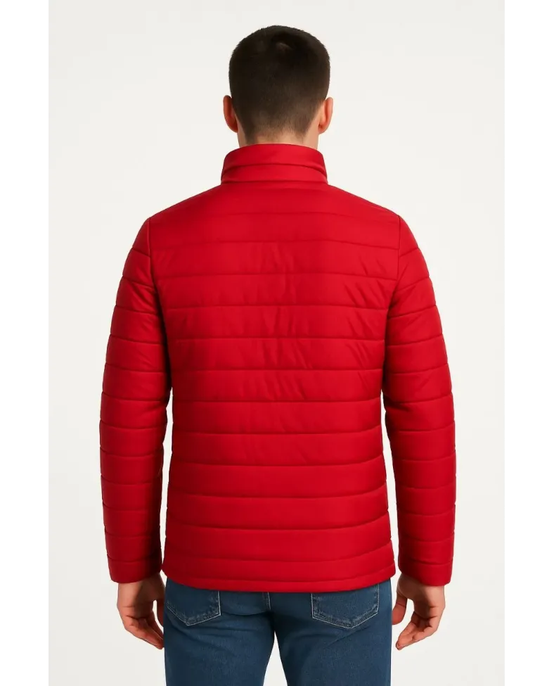 Erkek Bomber Mont Ceket – Su İtici Kumaş, Kapitone Astarlı, Fermuarlı, Kışlık - Kırmızı