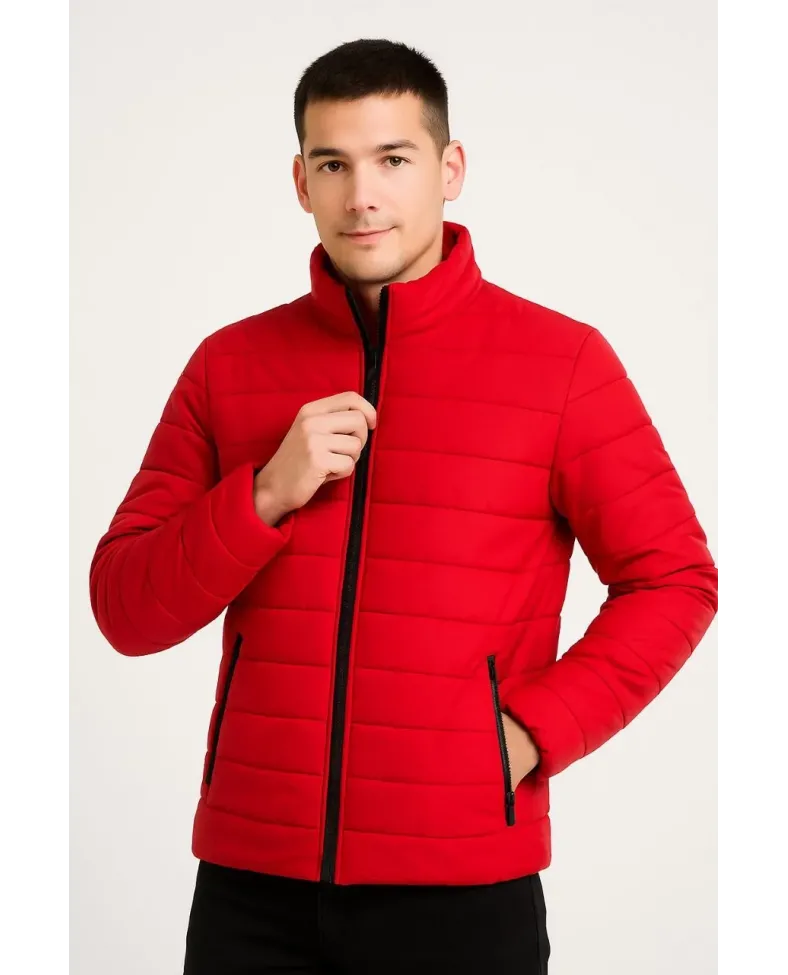 Erkek Bomber Mont Ceket – Su İtici Kumaş, Kapitone Astarlı, Fermuarlı, Kışlık - Kırmızı