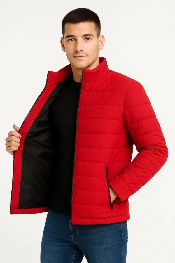 Erkek Bomber Mont Ceket – Su İtici Kumaş, Kapitone Astarlı, Fermuarlı, Kışlık - Kırmızı