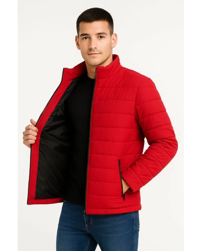 Erkek Bomber Mont Ceket – Su İtici Kumaş, Kapitone Astarlı, Fermuarlı, Kışlık - Kırmızı