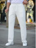 Erkek Cizgili Dokuma Krep Jogger Buggy Pantolon Rahat kalıp - Beyaz Somersan Giyim | Kadın, Erkek ve Çocuk Moda