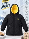 Erkek Çocuk İçi Pelüş Astarlı Kapüşonlu Kapitone Fermuarlı Kışlık Şişme Mont