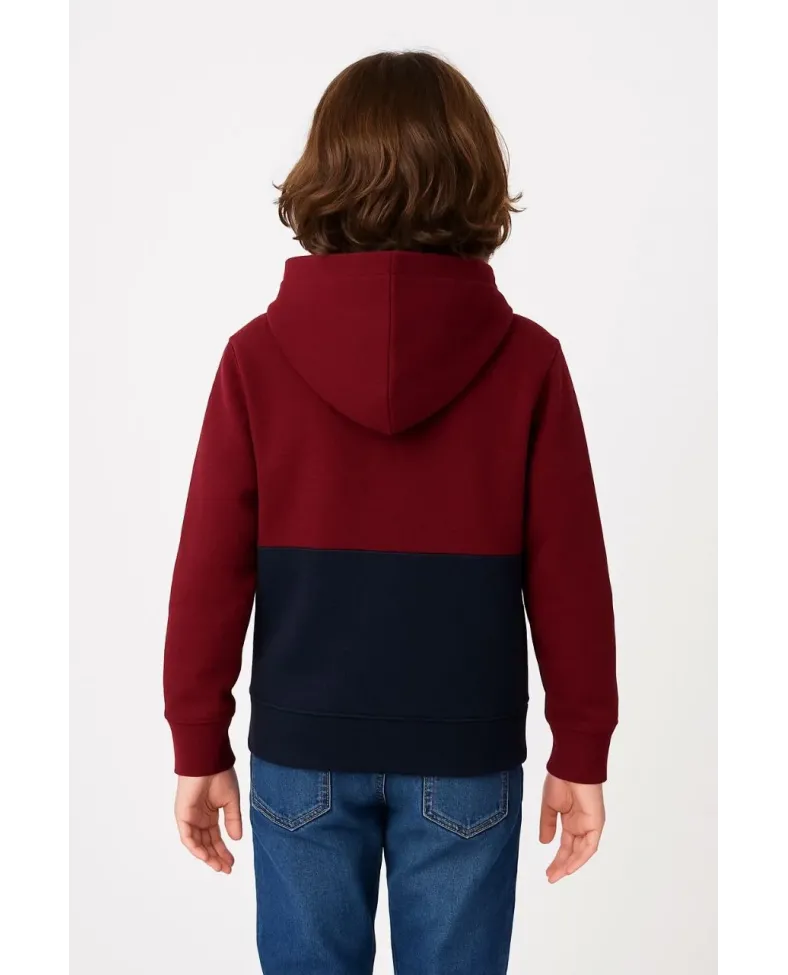 Erkek Çocuk Kapüşonlu Kanguru Cepli Parçalı SweatShirt - Renkli