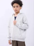 Erkek Çocuk Kapüşonlu Kanguru Çepli Tam Fermuarlı Hırka SweatShirt - Gri