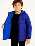 Erkek Çocuk Peluş Kürk Astarlı Cepli Kapüşonlu Fermuarlı Şişme Mont - Saks Mavisi