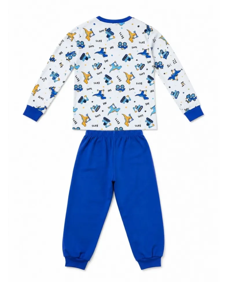 Erkek Çocuk Premium Penye Dinozor Desenli Uzun Kollu Pijama Takımı 2-11 Yaş - Mavi